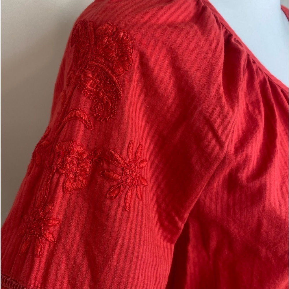 April Cornell Poppy Embroidered Tassel Short Sleeve buttoned Down Blouse… - Picture 7 of 13
